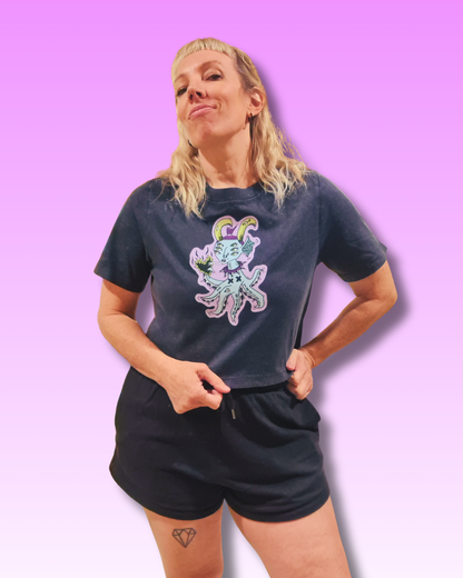 QT Creature Stonewash Black Crop | Full Colour Print