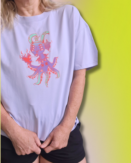Lilac Oversize Boxy Tee | Ombré QT Creature Print
