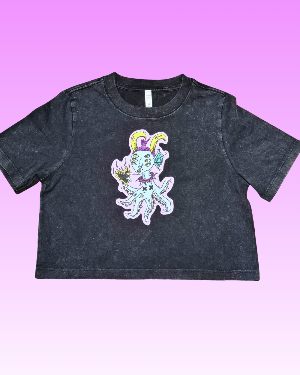 QT Creature Stonewash Black Crop | Full Colour Print